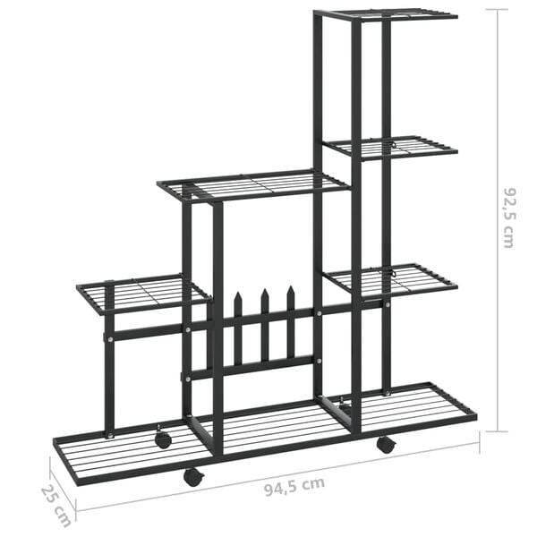 vidaXL Flower Stand with Wheel 94.5x25x92.5 cm Black Metal