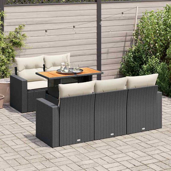 vidaXL 6 Piece Garden Sofa Set with Cushions Black Poly Rattan