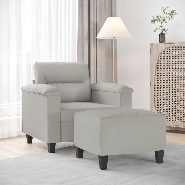 vidaXL Sofa Chair with Footstool Light Grey 60 cm Microfibre Fabric