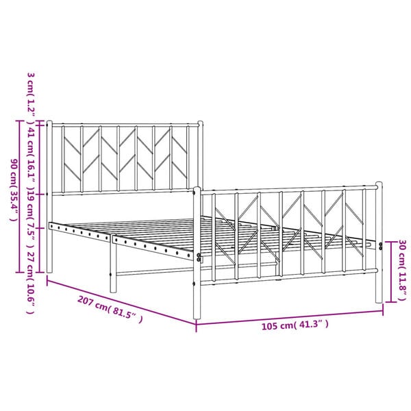 vidaXL Metal Bed Frame without Mattress with Footboard White 100x200cm