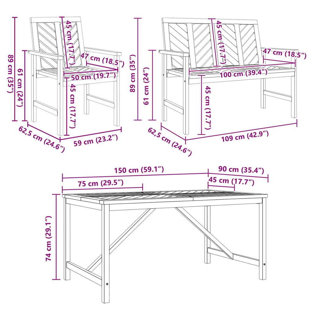 vidaXL 4 Piece Garden Dining Set Solid Wood Acacia