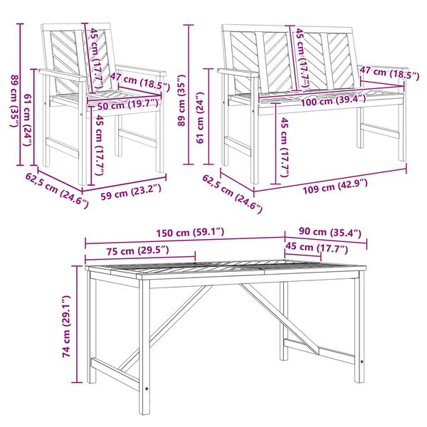 vidaXL 4 Piece Garden Dining Set Solid Wood Acacia