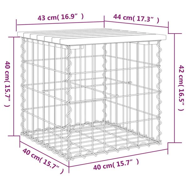 vidaXL Garden Bench Gabion Design 43x44x42 cm Solid Wood Pine