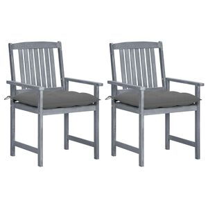 vidaXL Garden Chairs with Cushions 2 pcs Grey Solid Acacia Wood