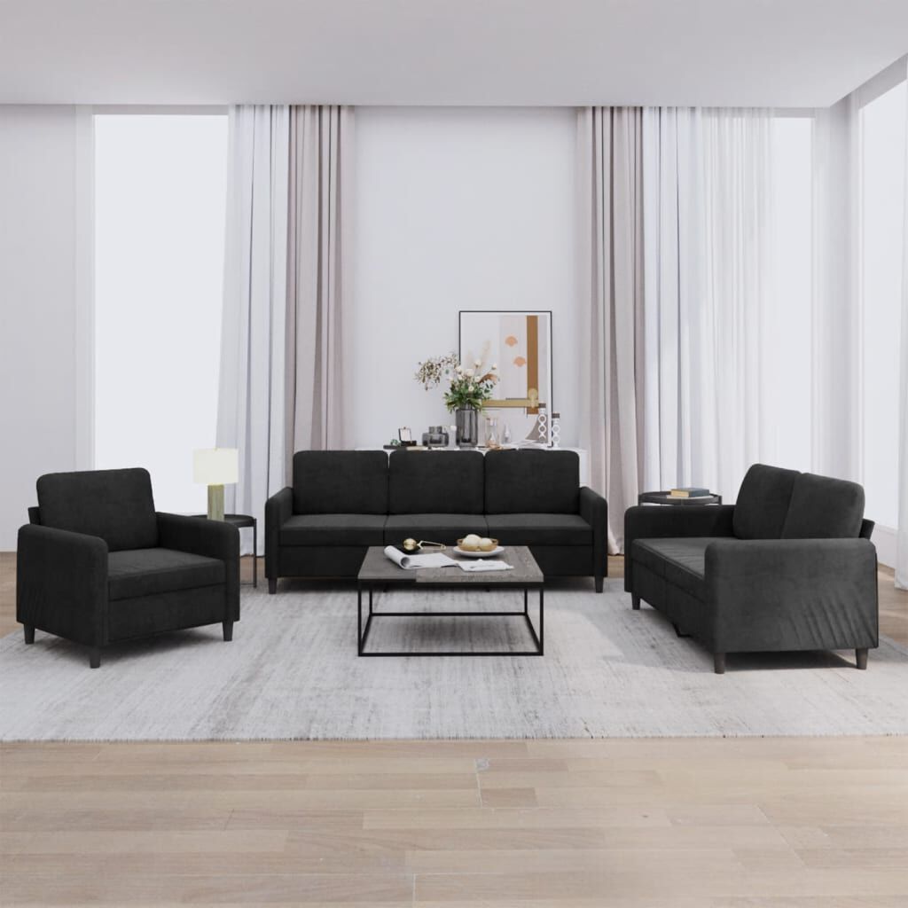 vidaXL 3 Piece Sofa Set Black Velvet