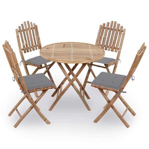 vidaXL 5 Piece Folding Outdoor Dining Set with Cushions Bamboo