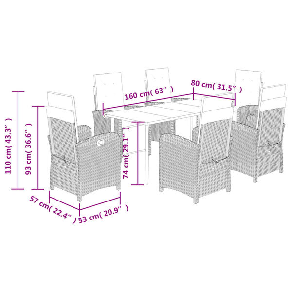 vidaXL 7 Piece Garden Dining Set with Cushions Black Poly Rattan