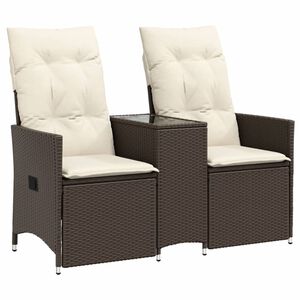 vidaXL Reclining Garden Sofa 2-Seater with Table Brown Poly Rattan