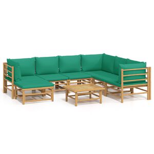 vidaXL 8 Piece Garden Lounge Set with Green Cushions Bamboo