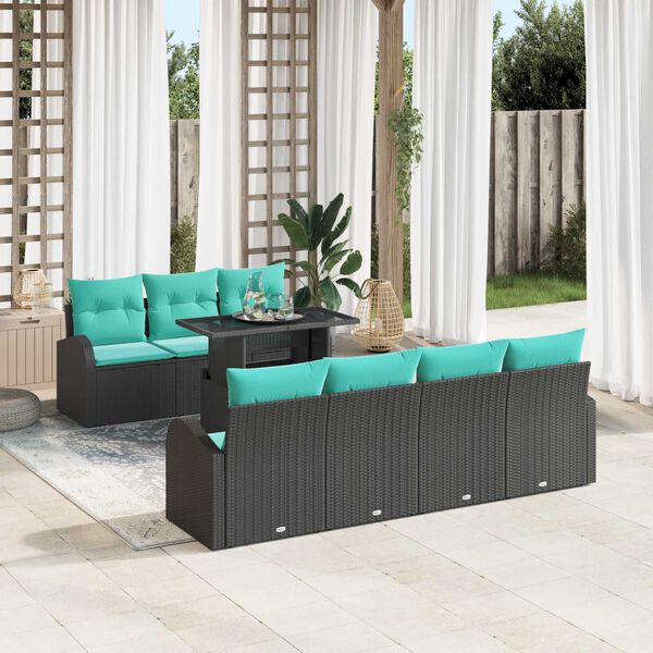vidaXL 8 Piece Garden Sofa Set with Cushions Black Poly Rattan