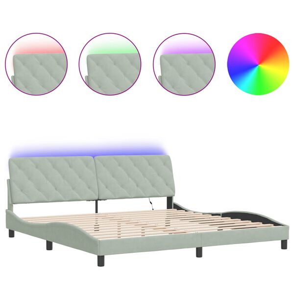 vidaXL Bed Frame with LED without Mattress Light Grey 193x203 cm Velvet