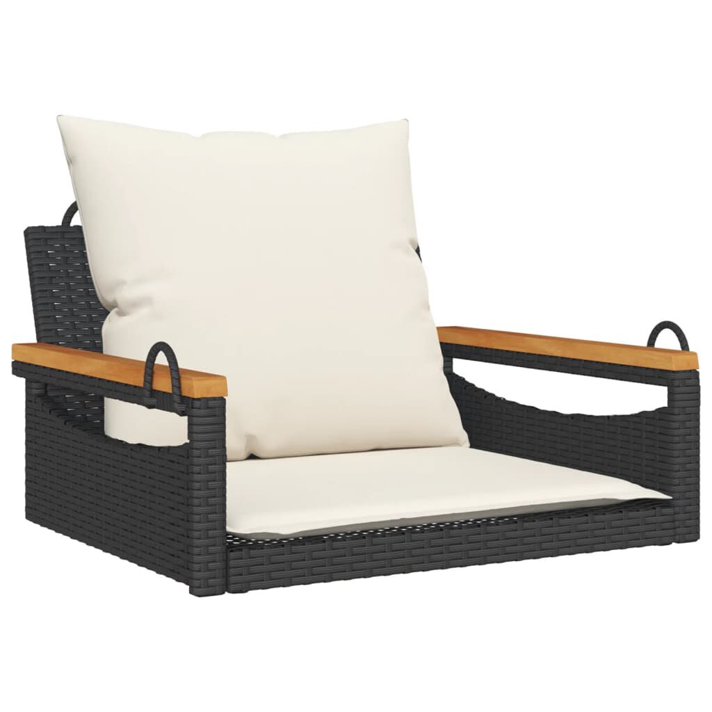 vidaXL Swing Bench with Cushions Black 63x62x40 cm Poly Rattan