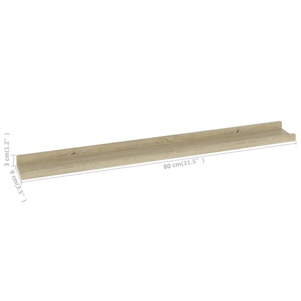 vidaXL Wall Shelves 2 pcs Sonoma Oak 80x9x3 cm