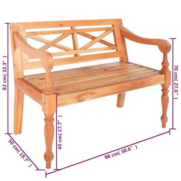 vidaXL Batavia Bench 98 cm Solid Mahogany Wood Light Brown