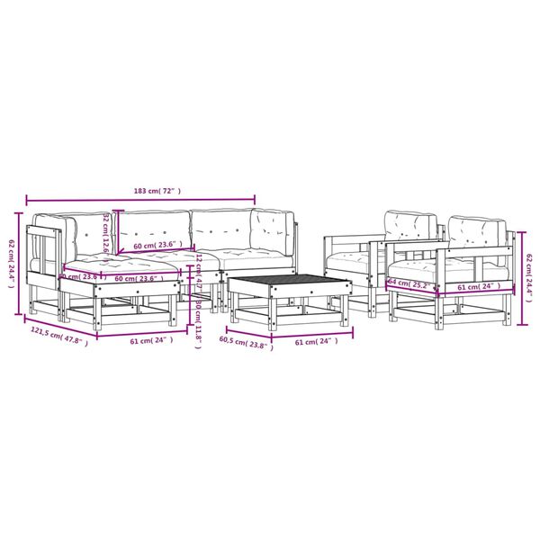 vidaXL 7 Piece Garden Lounge Set with Cushions Solid Wood