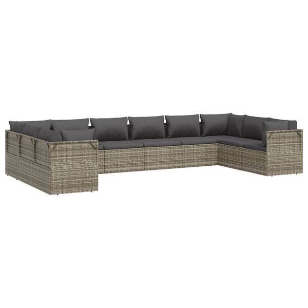 vidaXL 10 Piece Garden Lounge Set with Cushions Grey Poly Rattan
