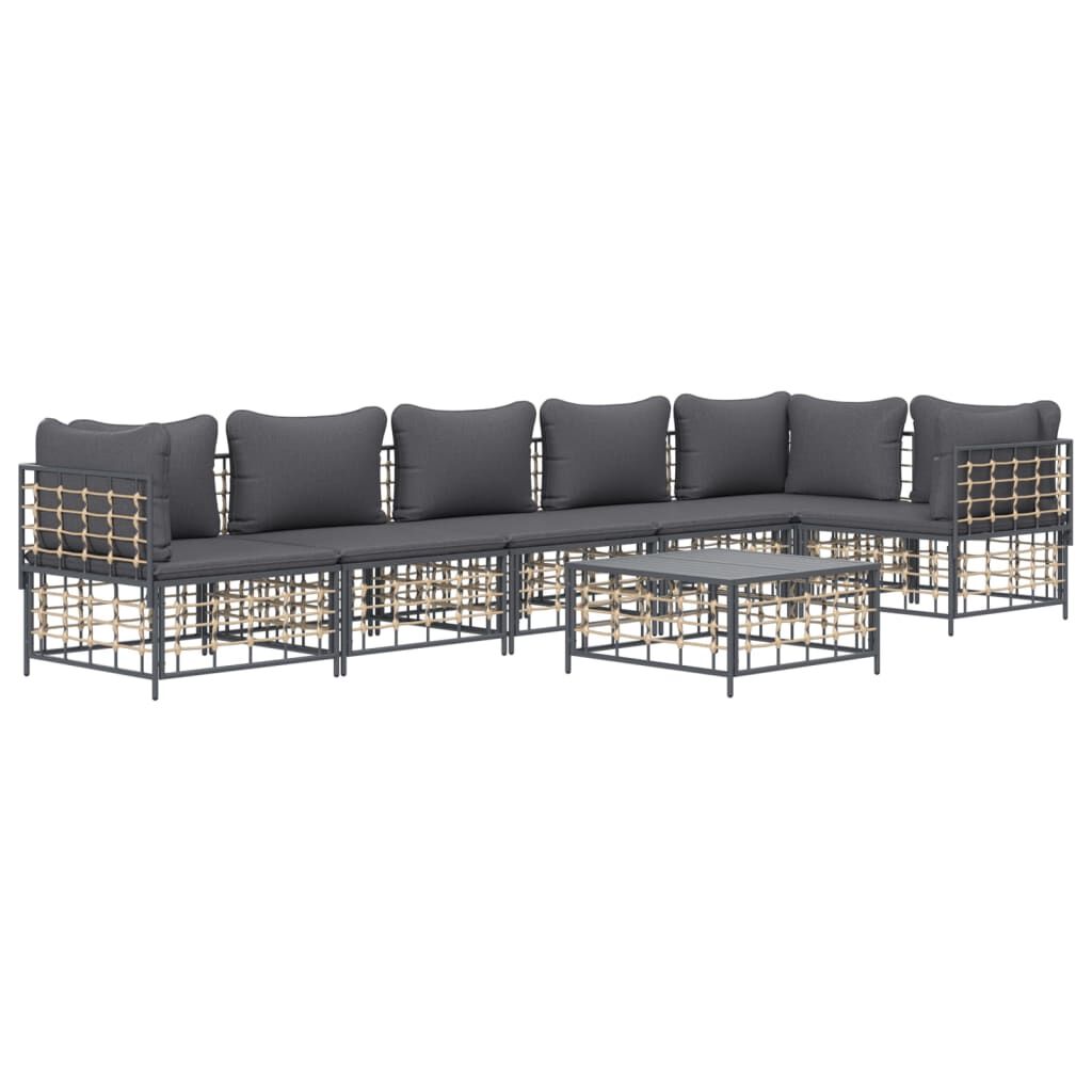 vidaXL 7 Piece Garden Lounge Set with Cushions Anthracite Poly Rattan