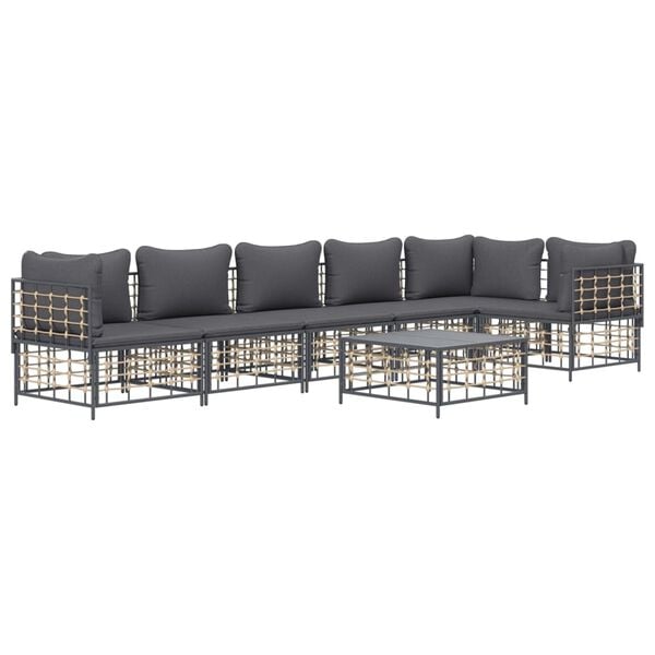 vidaXL 7 Piece Garden Lounge Set with Cushions Anthracite Poly Rattan