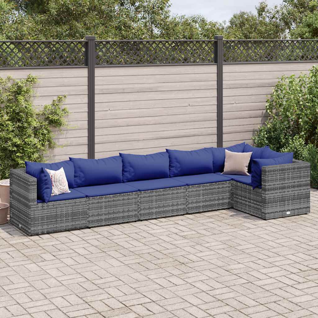 vidaXL 6 Piece Garden Lounge Set with Cushions Grey Poly Rattan