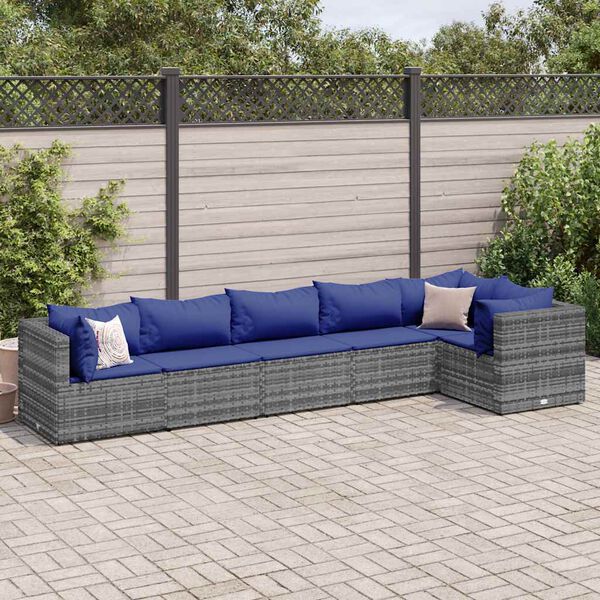 vidaXL 6 Piece Garden Lounge Set with Cushions Grey Poly Rattan