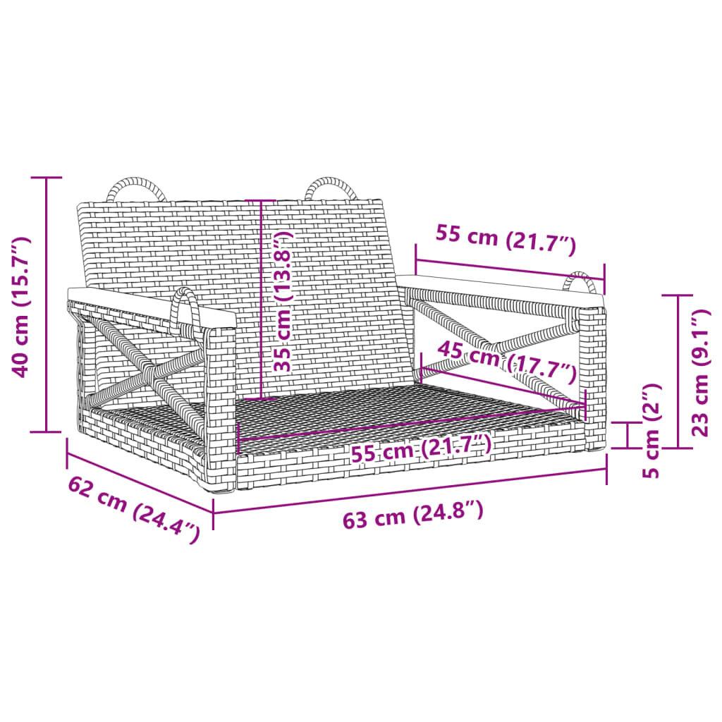 vidaXL Swing Bench Beige 63x62x40 cm Poly Rattan