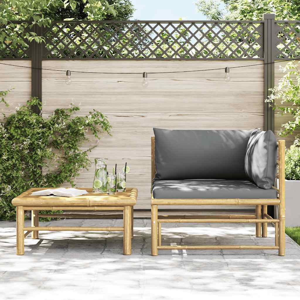 vidaXL 2 Piece Garden Lounge Set with Dark Grey Cushions Bamboo