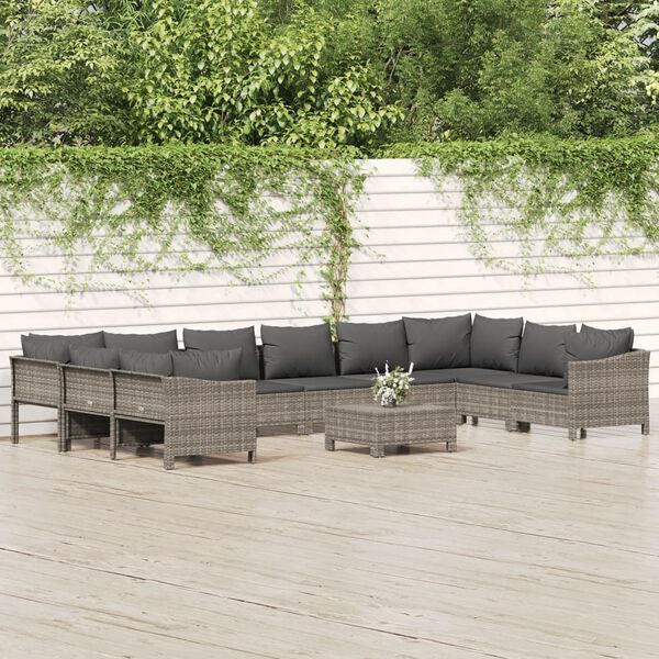 vidaXL 11 Piece Garden Lounge Set with Cushions Grey Poly Rattan
