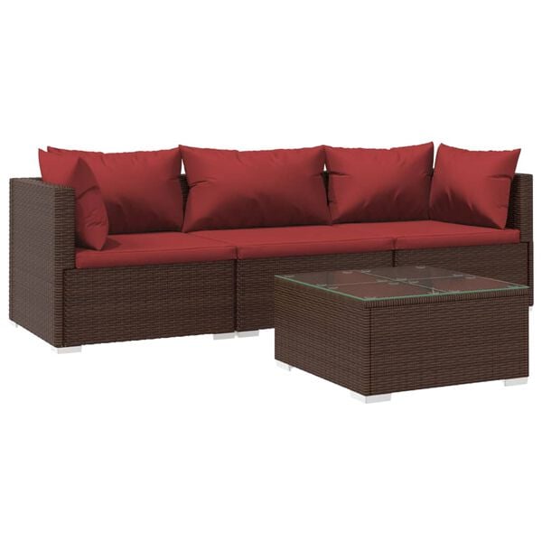 vidaXL 4 Piece Garden Lounge Set with Cushions Poly Rattan Brown