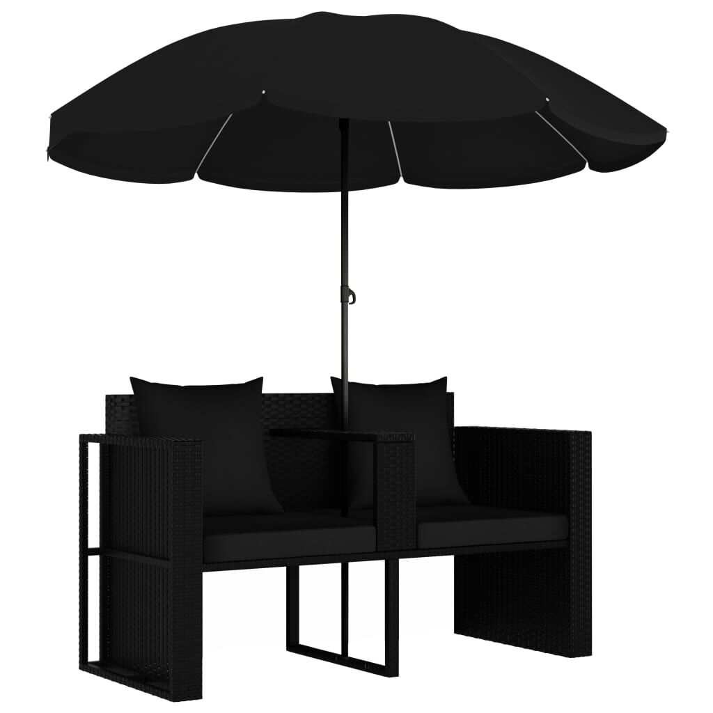 vidaXL Garden Bed with Parasol Poly Rattan Black