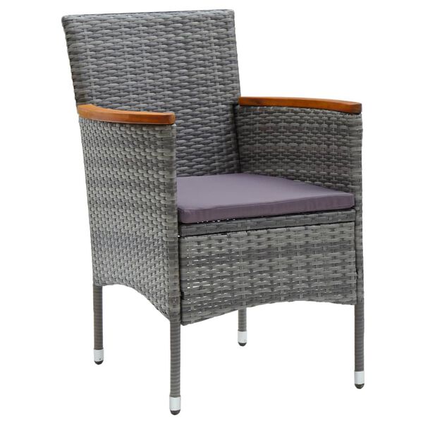 vidaXL 3 Piece Bistro Set Poly Rattan and Tempered Glass Grey