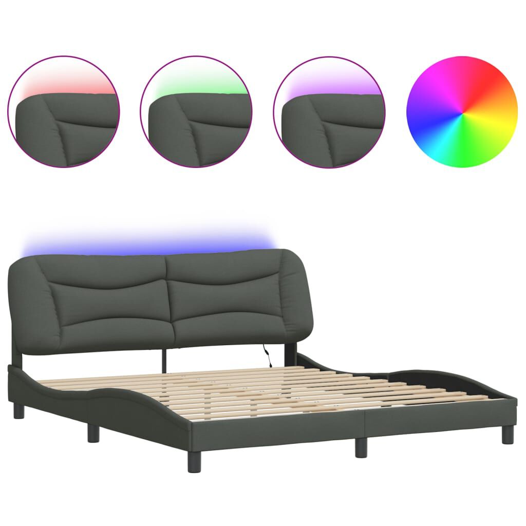 vidaXL Bed Frame with LED without Mattress Dark Grey 193x203 cm Fabric