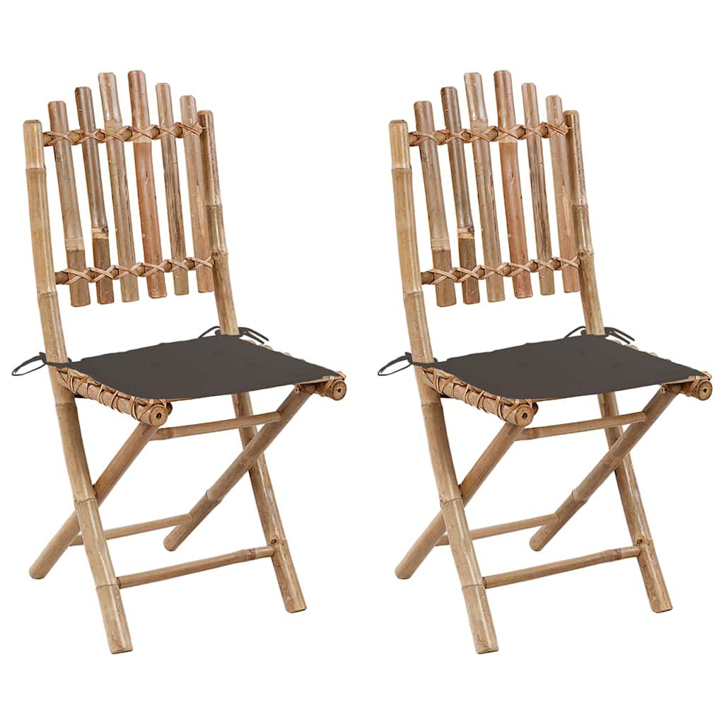 vidaXL Folding Garden Chairs 2 pcs with Cushions Bamboo