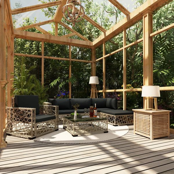 vidaXL 6 Piece Garden Lounge Set with Cushions Poly Rattan grey
