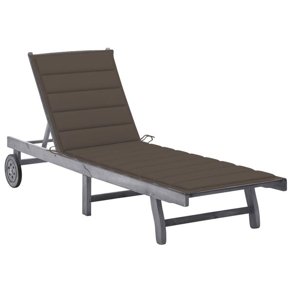 vidaXL Garden Sun Lounger with Cushion Grey Solid Acacia Wood