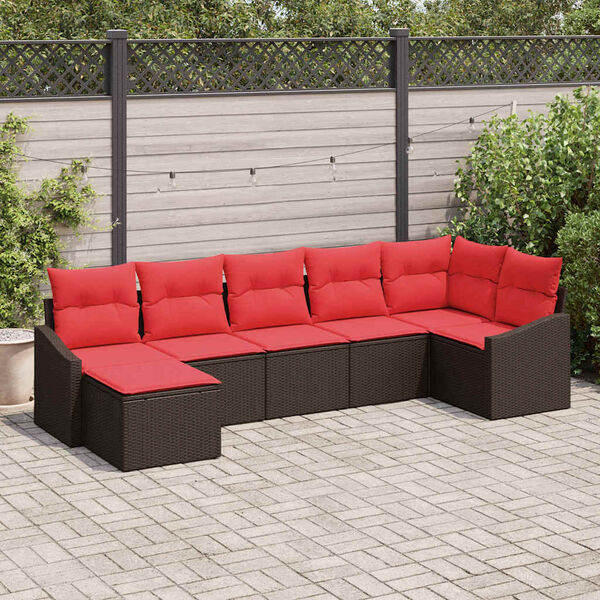 vidaXL Sofa Set with Cushion 7 pcs Brown Poly Rattan