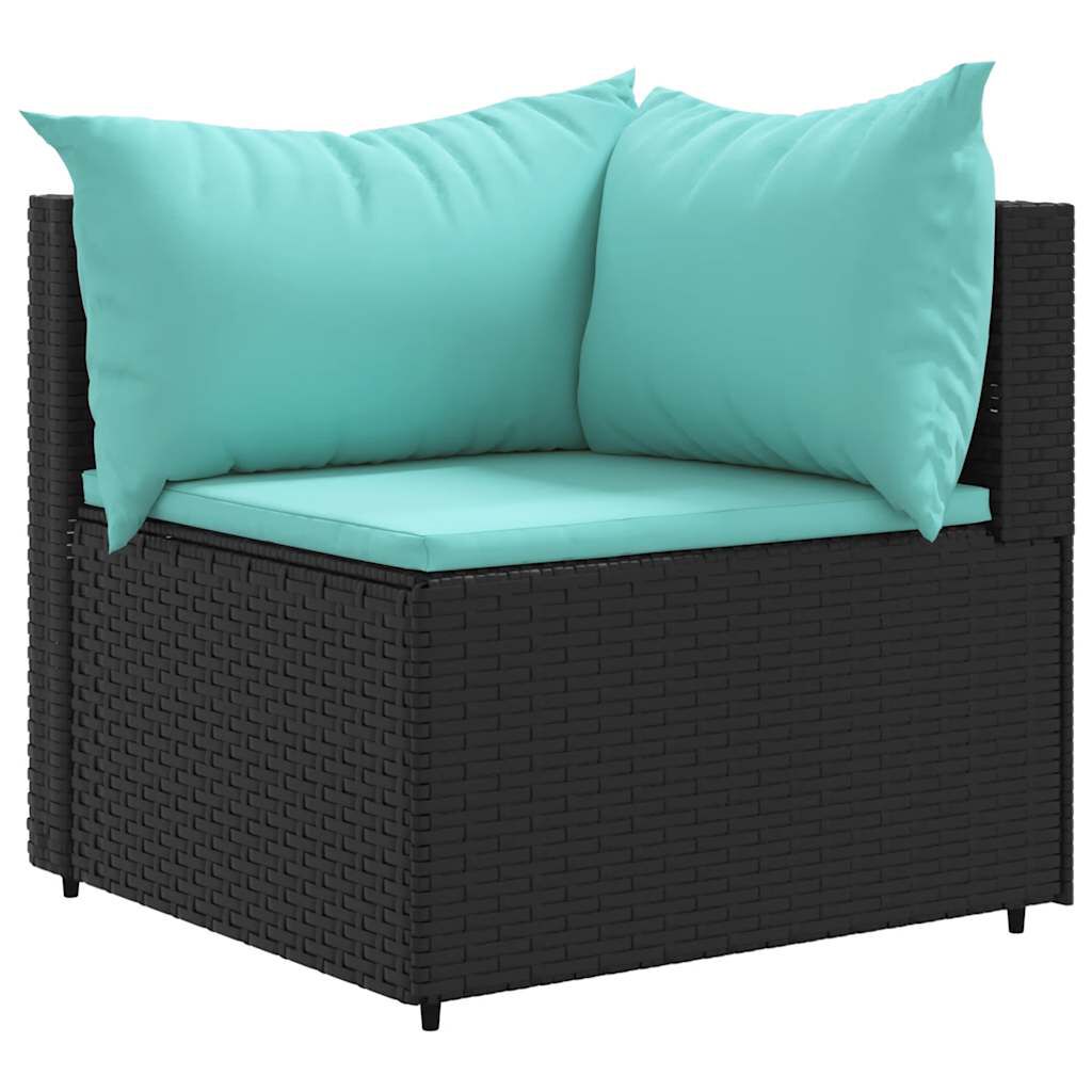 vidaXL 7 Piece Garden Lounge Set with Cushions Black Poly Rattan