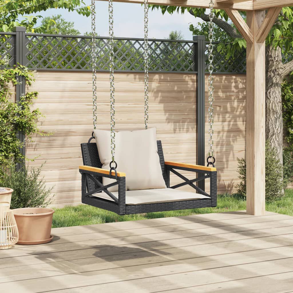 vidaXL Swing Bench with Cushions Black 63x62x40 cm Poly Rattan