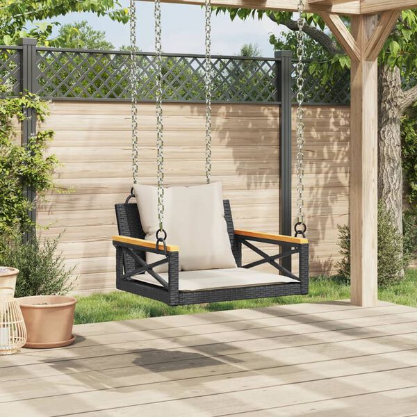 vidaXL Swing Bench with Cushions Black 63x62x40 cm Poly Rattan