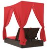 vidaXL Double Sun Lounger with Roof and Curtains Brown Poly Rattan