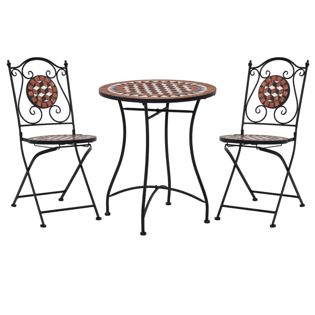 vidaXL 3 Piece Mosaic Bistro Set Ceramic Tile Terracotta