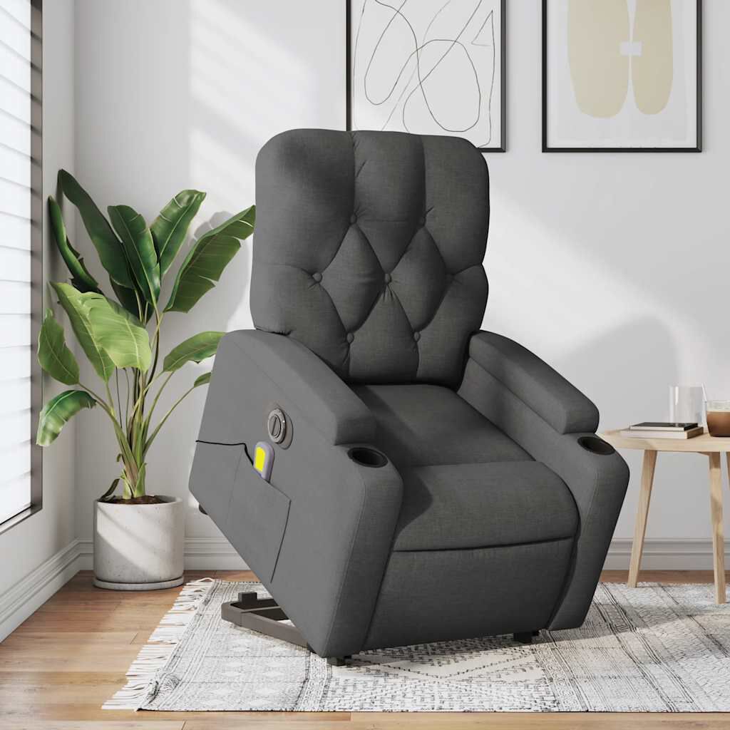 vidaXL Electric Stand up Massage Recliner Chair Dark Grey Fabric