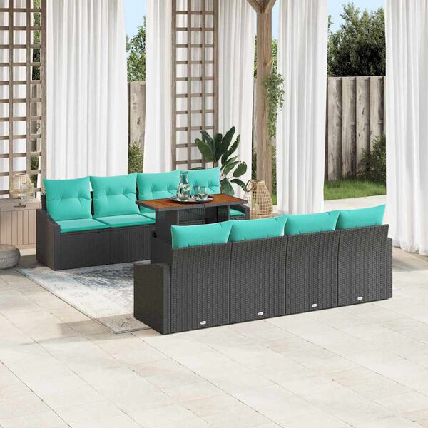 vidaXL Garden Sofa Set with Storage 9 pcs Black Poly rattan