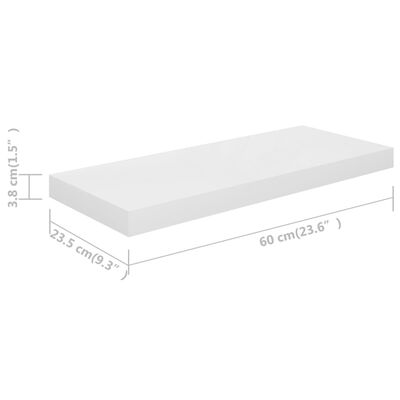 vidaXL Floating Wall Shelf High Gloss White 60x23.5x3.8 cm MDF
