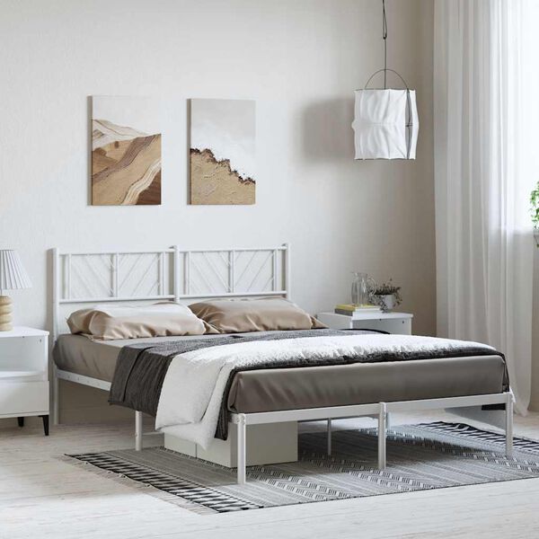 vidaXL Metal Bed Frame without Mattress with Headboard White 150x200cm