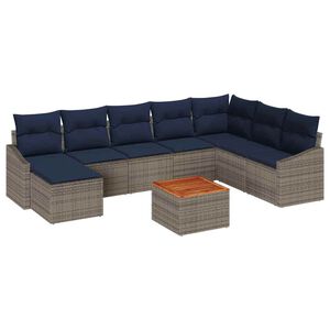 vidaXL Garden Sofa Set with Cushion 9 pcs Grey Poly Rattan