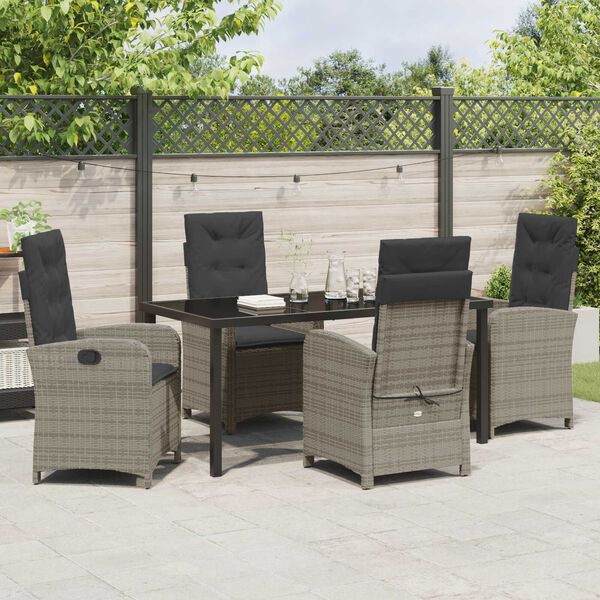 vidaXL Garden Dining Set with Cushion 5 pcs Grey Poly Rattan