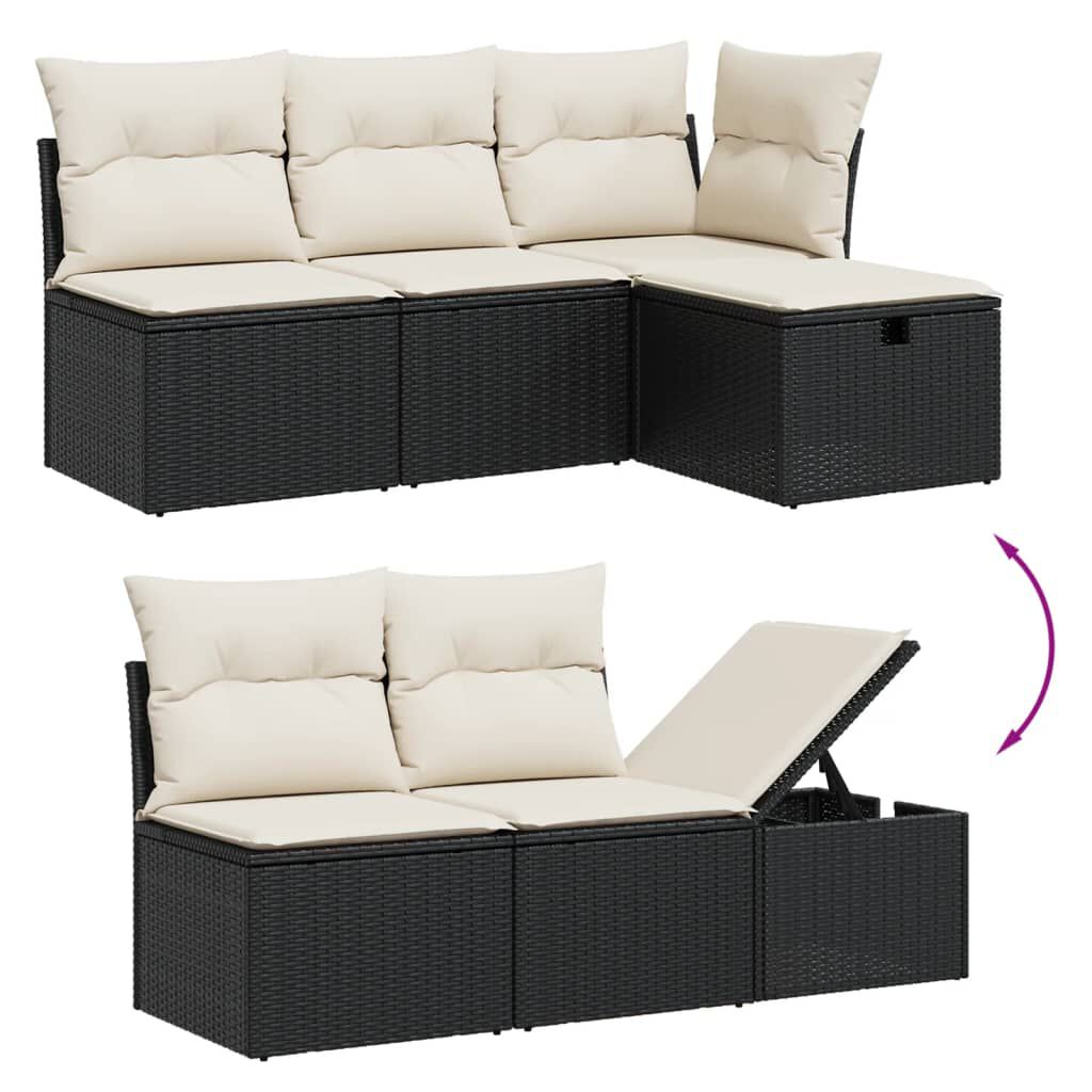 vidaXL 7 Piece Garden Sofa Set with Cushions Black Poly Rattan