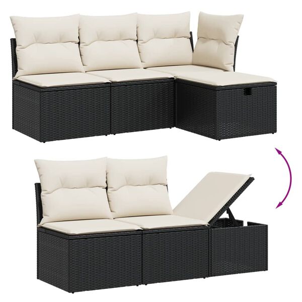 vidaXL 7 Piece Garden Sofa Set with Cushions Black Poly Rattan