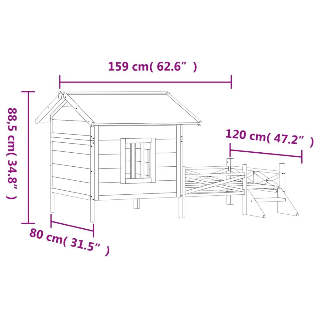 vidaXL Dog Kennel Brown 159x120x88.5 cm Solid Wood Pine