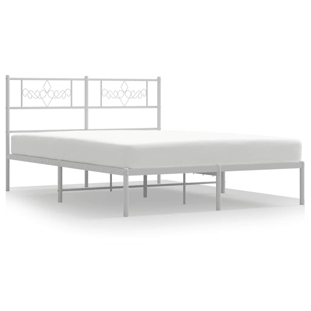 vidaXL Metal Bed Frame without Mattress with Headboard White 135x190cm